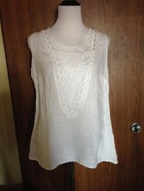 PIAZZA ROMA 100% Linen White Sleeveless Top Lace Crochet Detail SZ XS - $645.87 MXN