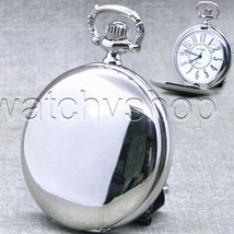 Pocket Watch Silver Shiny Polish 42 MM with Fob Chain and Gift Box Unisex P174A - £15.54 GBP