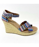 Toms Strappy Wedge Denim Stripe Womens Canvas Platform Heel Shoes - $29.95