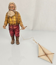 VINTAGE HAND CARVED CRATE PROSPECTS WOOD WOODEN SANTA WITH KITE 1994 SIG... - $128.69