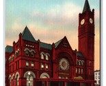 Union Railroad Station Building Indianapolis Indiana IN UNP Linen Postca... - £2.85 GBP