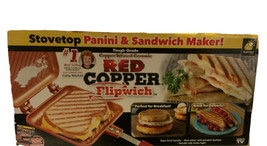 New Red Copper Panini Sandwich Maker Stovetop Nonstick Copper Infused Ceramic - £19.55 GBP