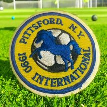 Pittsford New York 1990 International Soccer Yellow Blue Horse Embroider... - $6.87