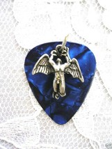 Swan Song Angel Icarus on Dark Blue Guitar Pick Double Pendant Necklace - $6.99