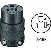 3 Wire 2 Pole GROUNDED CONNECTOR rOund Black Rubber 15a 125v 5-15R LEVIT... - $21.10