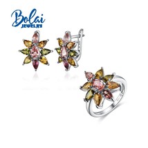 New Classic natural multicolor Tourmaline ring earring Jewelry Set 925 sterling  - £217.04 GBP