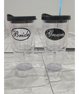 Set of 24oz Bride Groom Tervis Wedding Clear Tumblers Black White Wine G... - $41.14 CAD