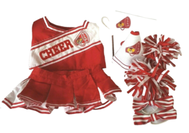 Build A Bear Red White Cheerleader Outfit Pennant Pom Poms Barrettes Megaphone - £11.87 GBP