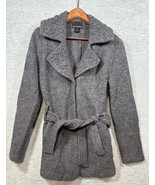 Cynthia Rowley Gray 100% Wool Belted Sweater Jacket Coat L Floral Design - $405.69 MXN