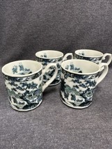 VTG Set Of 4 Cups Blue &amp; White Asian Children Bonsai Tree Mugs Excellent... - £14.70 GBP