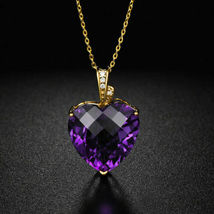 4.50 Ct Heart Cut Amethyst Simulated  Diamond Pendant 925 Silver Gold Plated - £90.82 GBP