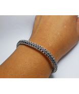 Unisex Silver Woven Bracelet 8&quot; 925 Sterling Handmade Round Link Chain B... - £140.22 GBP+