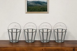 Set of Four Gray Distressed Geometric Iron And Glass Tabletop Votive Can... - $2,970.07 MXN