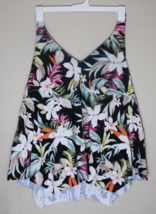 Kona Sol Women&#39;s Tropical Print Tiered Bandeau Tankini Top Black Size 2X 20/22 - $4.94