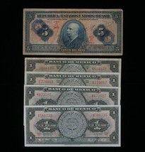 1942-1959 Brasil &amp; México 5-Notes Moneda Lote Cruzeiros &amp; Pesos - $57.72