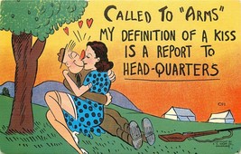 Linen Comic Postcard G313 Called Arms Soldier Woman Kissing Report Headq... - $7.43