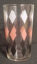 Libbey Harlequin Tumbler 5&quot; Tall White Pink Black Diamond Glass MCM Vintage  - £10.22 GBP