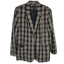 VTG 80s Requirements Linen Black Ivory Plaid Blazer Jacket Sz 14 Dark Academia - $25.00