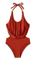 Sexy Women&#39;s Rust Orange Halter Cut Out One Piece Swimsuit Sz Small - £11.66 GBP