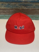 Vtg Mobil Hat Red Embroidered Snapback Trucker Cap Oil Gas 90s 80s - £15.71 GBP