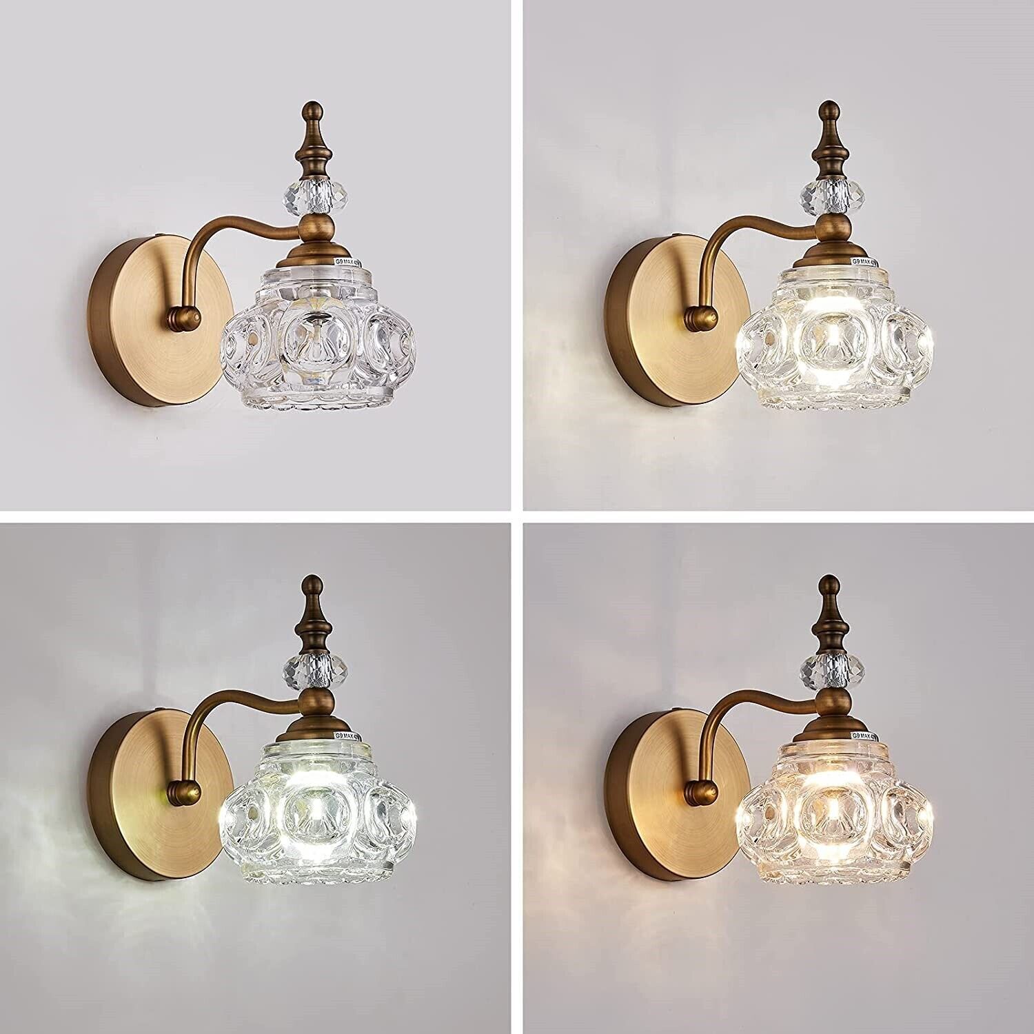 Vintage Wall Sconce With Crystal Shade - Matte Antique Brass, Dimmable, Perfect For Bathroom Or Bedroom - View #10