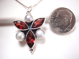 Faceted Garnet and Cultured Pearl 925 Sterling Silver 6-Gem Pendant - £12.76 GBP