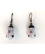 Snowman Jingle Bell Earrings Dangle Drop Hook White  Vintage - £11.08 GBP