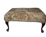 Vintage Upholstered Foot Stool with Brass Legs, Victorian Style, Floral ... - $78.57