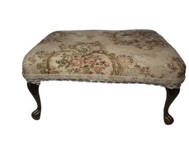 Vintage Upholstered Foot Stool with Brass Legs, Victorian Style, Floral ... - £61.78 GBP