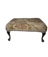 Vintage Upholstered Foot Stool with Brass Legs, Victorian Style, Floral ... - £61.57 GBP
