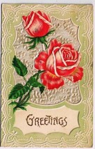 Flower Postcard Embossed Roses Greetings 1908 - $2.96