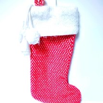 Red and White Kohl&#39;s Christmas Stocking with Pom-poms Holiday Decorations - £23.65 GBP