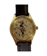 Disney Time Works Watch Minnie Mouse Womens Leather Brown Band Gold Tone - $19.55