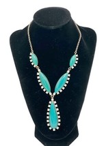 Statement Chunky Y Necklace Teal Sparkle Acrylic? Stones Rhinestones Gold Tone - £10.16 GBP