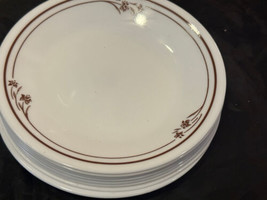 Corelle Melody Dessert Plates 6-3/4&quot; Vitrelle (8) White w Brown Bands + ... - £25.57 GBP
