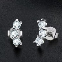 Trendy 925 Sterling Silver 3Moissanite Stud Earrings Women Ins Jewelry Plated Wh - £42.55 GBP