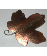 Copper Leaf Pin vintage marked/signed HMK CDS - $12.00