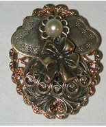 artist Signed Jane Davis 1998 aol Pin/Brooch Heart Bow Romantic - $12.00