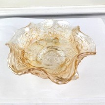 Depression Glass Pale Amber Bowl Claw Footed Bellflower Ruffled - £50.49 GBP