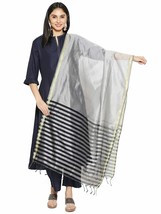 Women&#39;s Silver &amp; Black Striped Blended Silk Dupatta Beautiful Scarf Stol... - $14.23