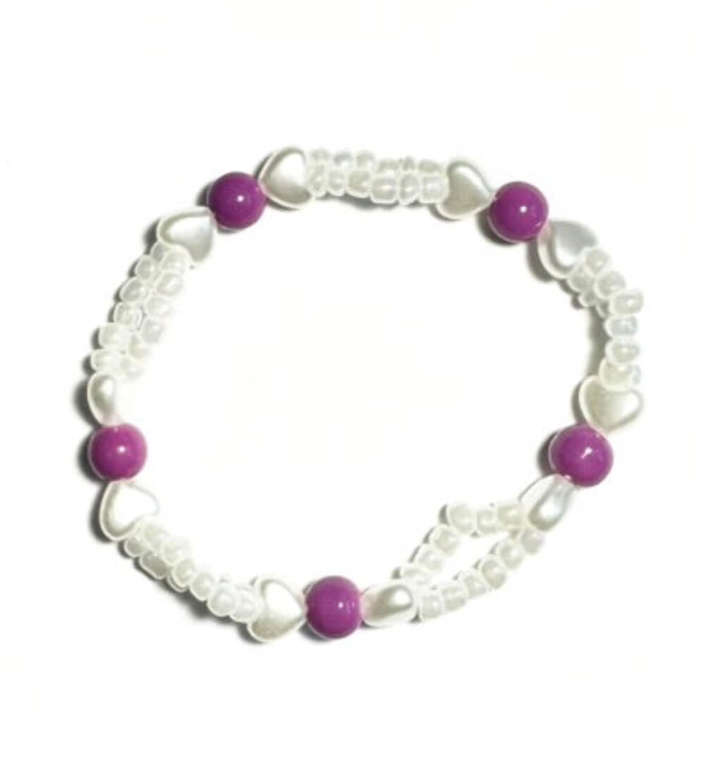 White and Purple Beaded Stretchy Bracelet - $8.54