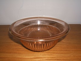 Federal Glass Pink Rose Glow Depression Mixing Bowl Ribbed Rolled Edge L... - $29.65