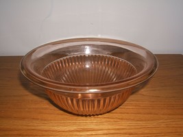 Federal Glass Pink Rose Glow Depression Mixing Bowl Ribbed Rolled Edge Lovely - £23.31 GBP