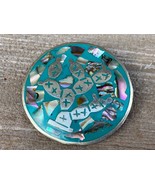 VTG HECHO EN MEXICO ALPACA SILVER ABALONE MOTHER OF PEARL ROUND BROOCH PIN  - £19.51 GBP