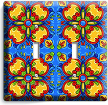Blue Mexican Talavera Tile Look 2 Gang Light Switch Plate Kitchen Folk Art Decor - $14.99