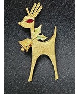 Vintage MYLU Christmas Reindeer Brooch Pin Red Green Gold Tone Missing S... - $451.82 MXN