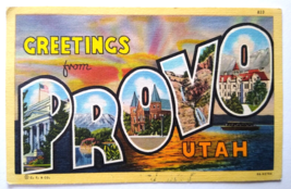 Greetings From Provo Utah Large Big Letter City Linen Postcard Curt Teic... - £9.11 GBP