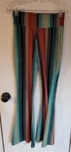 Womens S Crazy Train Multicolor Striped Retro Wide Leg Pants Leggings - $8.91