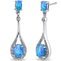 Sterling Silver Created Blue Opal Paddle Drop Earrings - £71.75 GBP