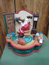 VTG Animated Music Box Lustre Fame Santa&#39;s Office Christmas Traditions See Video - £38.83 GBP